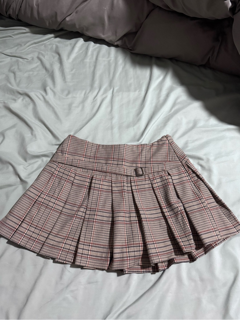 Altar'd State Brown Plaid Pleated Mini Skirt